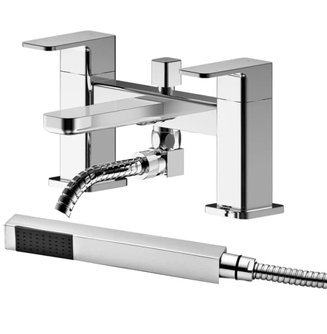 Balterley Deck Mount Square Bath Shower Mixer Tap with Shower Kit Chrome Silver unisex