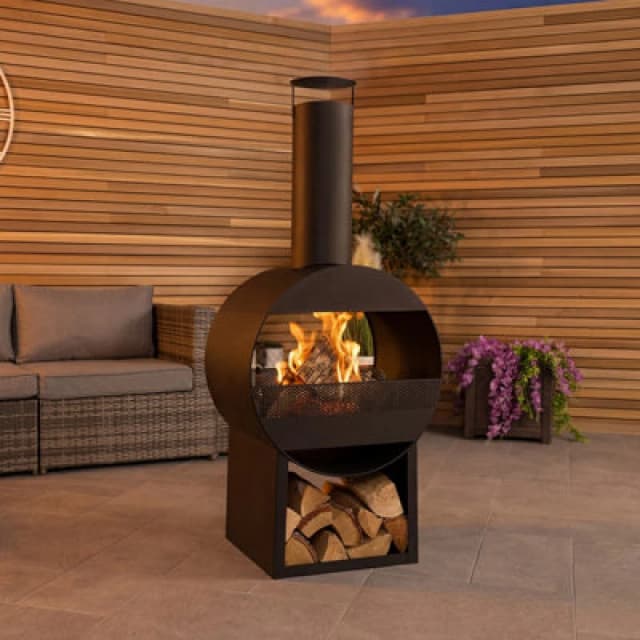 Charles Bentley 129cm Black Powder Coated Steel Patio Heater Chime Black One Size