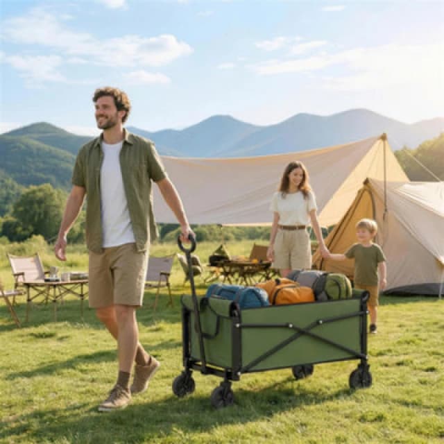 Outsunny 81L Festival Trolley On Wheels, Garden Folding Trolley Cart, Green