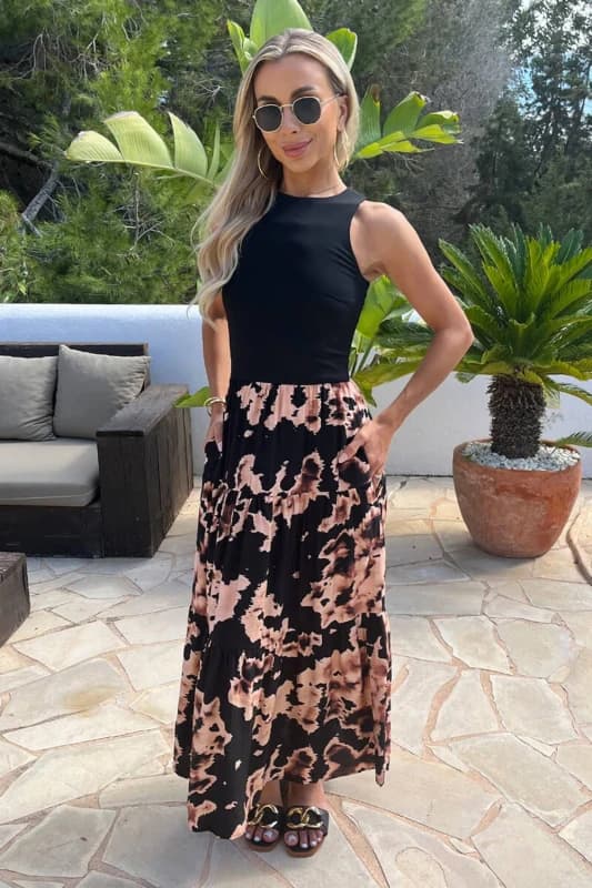 AX Paris Womens Black Abstract Print 2 In 1 Smock Midi Dress Size: 8 Black Female 8