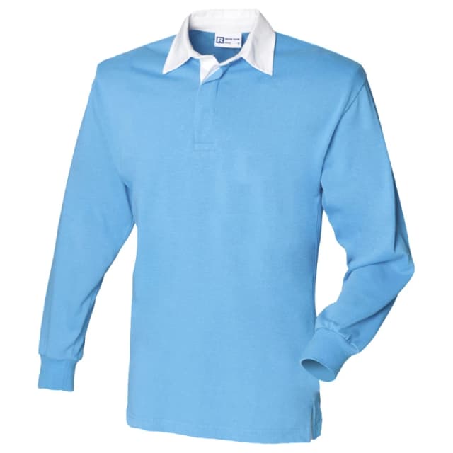 Front Row Long Sleeve Classic Rugby Polo Shirt in Baby Blue Size: Medium Baby Blue Unisex M