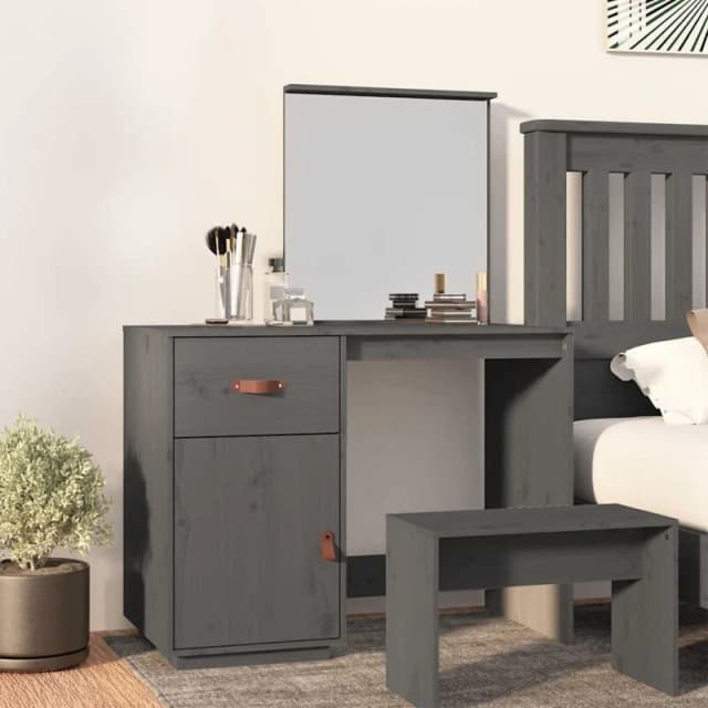 Vidaxl Dressing Table Grey 95X50X134cm Solid Wood Pine, Grey 820089