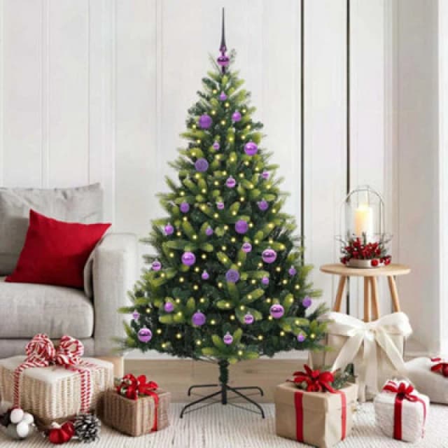 vidaXL Artificial Hinged Christmas Tree 150 LEDs, Lilac Balls Green 150 cm, Green 3395988
