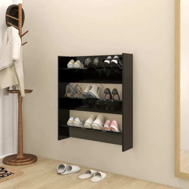 VIDAXL Wall Shoe Cabinet Black 80x18x90cm Engineered Wood Vidaxl 8720286559802
