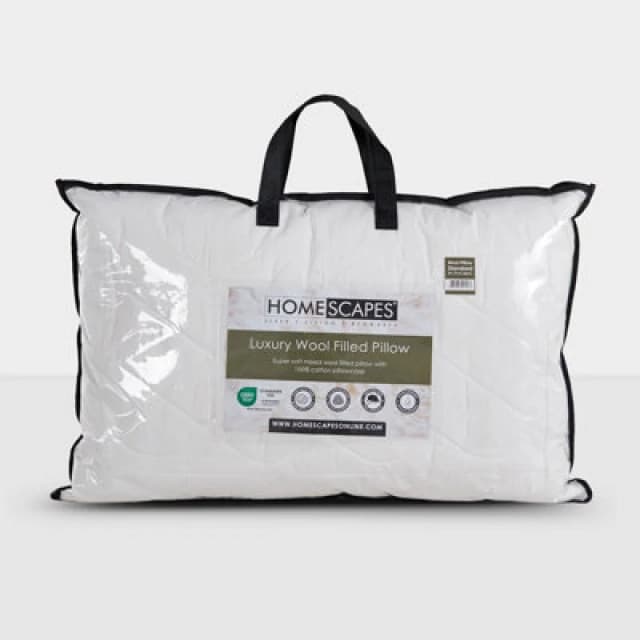 Homescapes Premium Wool Pillow with Quilted Case, 19 x 29" White