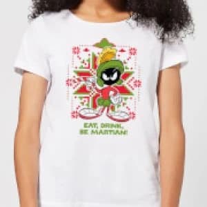 Looney Tunes Eat Drink Be Martian Womens Christmas T-Shirt - White - 3XL