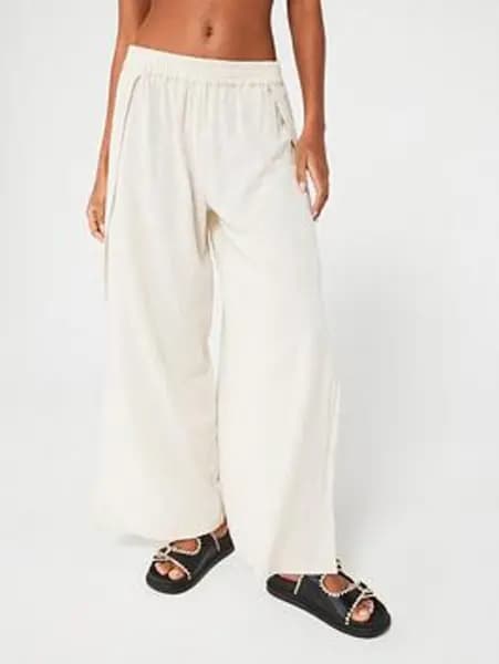 Pieces Raw Cotton Agnes Hw High Slit Pant Stone Female M 213929UK