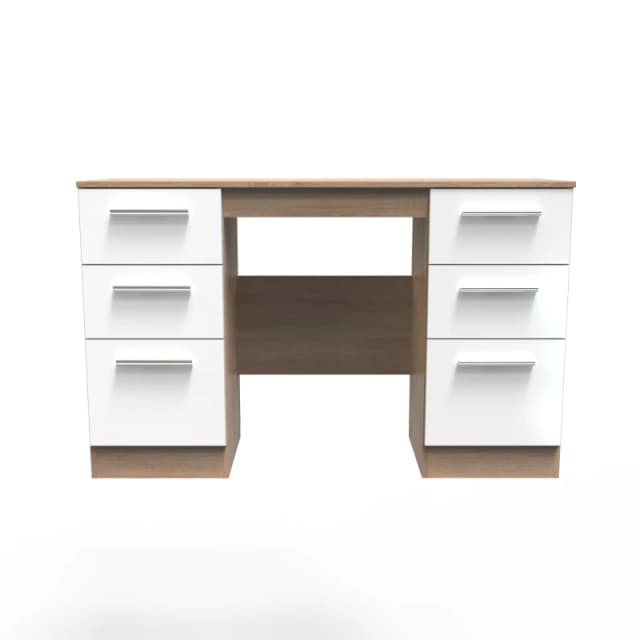 Trent Double Pedestal Desk In White & Bardolino Oak (Ready Assembled)