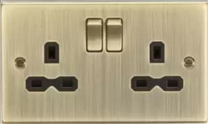 KnightsBridge 13A 2G Switched Socket with Black Insert - Square Edge Antique Brass