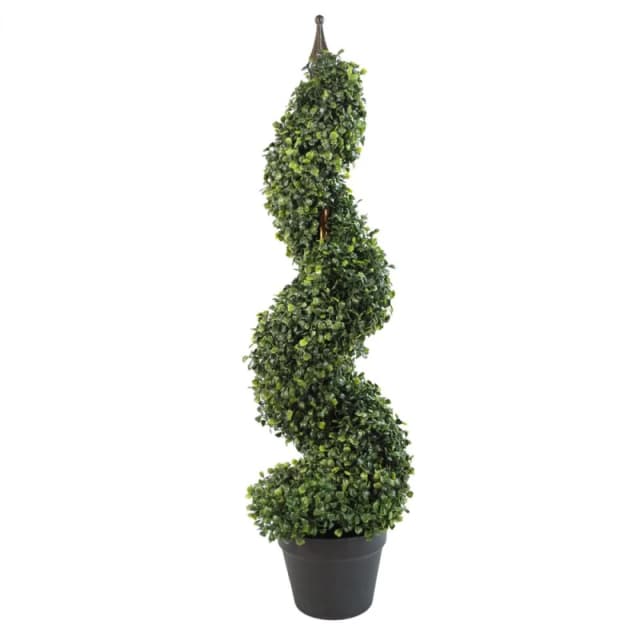 Leaf Design 90cm (3ft) Tall Artificial Boxwood Tower Tree Topiary Spiral Metal Top