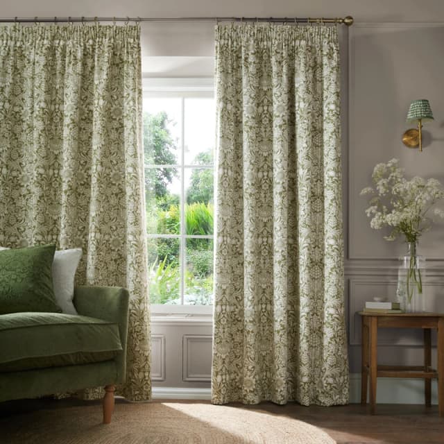 William Morris At Home Sunflower Ready Made Blackout Curtains Dark Olive