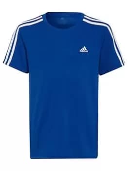 adidas Boys 3 Stripe T-Shirt - Blue/White, Size 7-8 Years