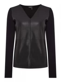 DKNY Faux leather knit combo top Black