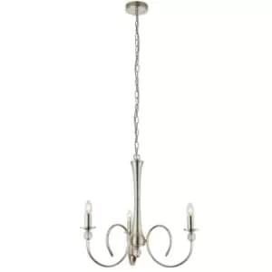 Luxury Hanging Ceiling Pendant Light Bright Nickel & Crystal 3 Lamp Chandelier