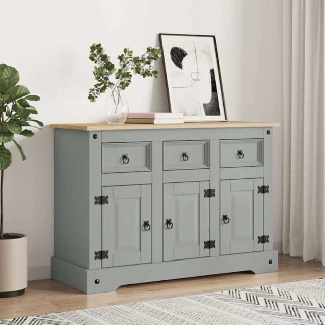 vidaXL Sideboard Corona Grey 112x44x78cm Solid Wood Mexican Pine, Grey 355084