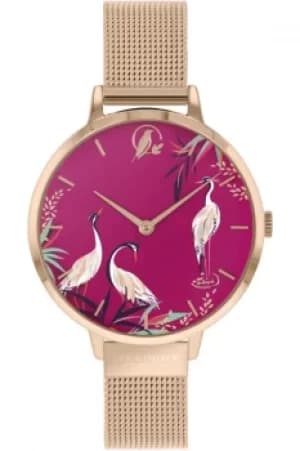 Sara Miller Tahiti Ladies Rose Gold Stainless Steel Mesh Strap Heron Dial Watch SA4066