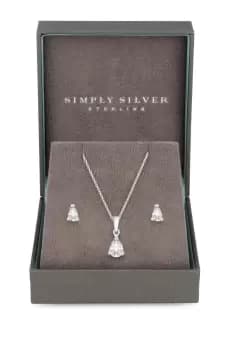 Sterling Silver 925 Cubic Zirconia Pear Stone Set - Gift Boxed