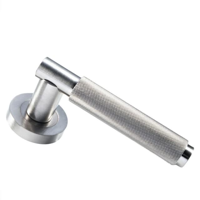 Loops PAIR Knurled Grip Round Bar Handle on Round Rose Concealed Fix Satin Nickel Metallics