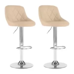 Neo Cream Madrid Faux Leather Chrome Adjustable Breakfast Bar Stools Set Of 2
