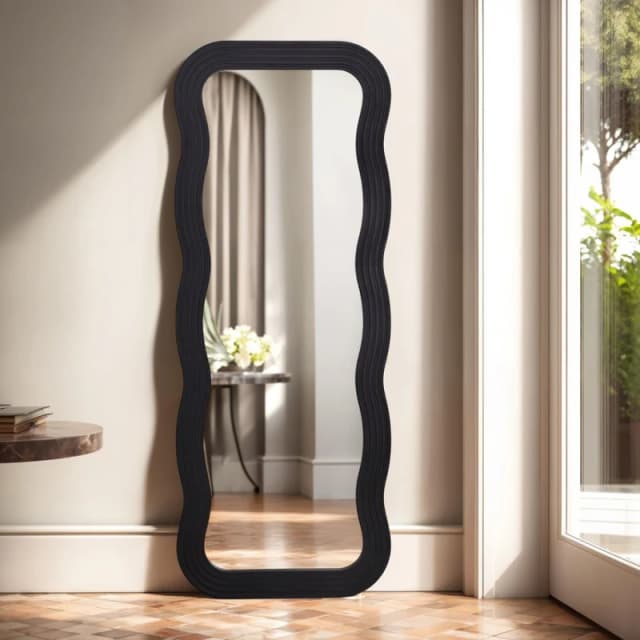 Home Garden Direct Paola Wavy Mirror Full Length 70x180cm in Black Size: 70x180cm Black Unisex 70x180 cm