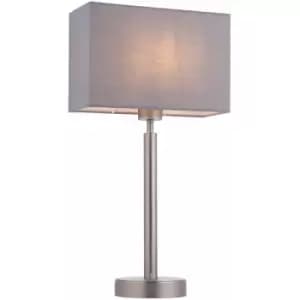 Loops - Table Lamp Matt Nickel Plate & Grey Fabric 60W E27 Base & Shade e10648