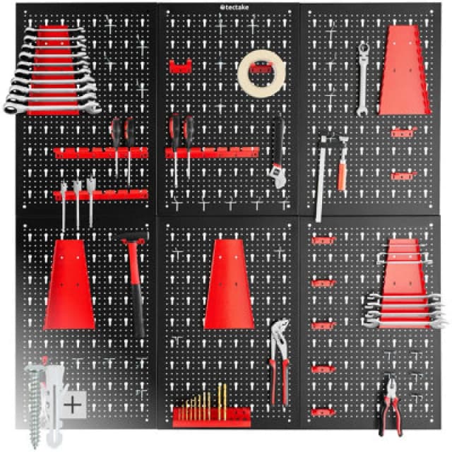 Tectake Tool Pegboard Jonah - Hooks And Holders 6-Panel - Black/red