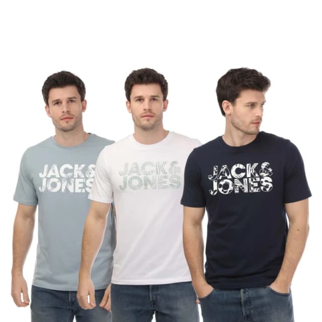 Jack and Jones Floral 3 Pack Crew T-Shirts - Blue Blue S