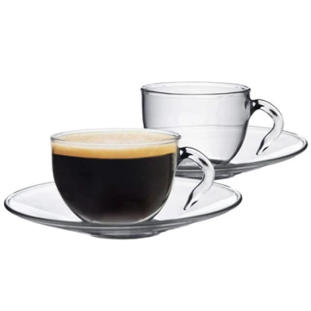 Argon Tableware Glass Espresso Cup & Saucer Set - 60ml - 4 Piece Clear