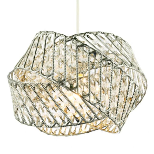 Happy Homewares Designer Triple Ring Chrome Pendant Light Shade With Small Clear Acrylic Beads
