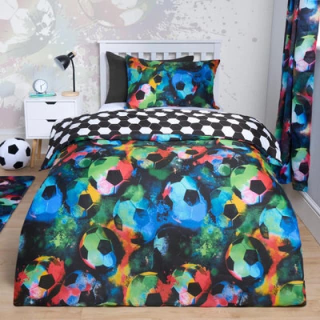 OHS OHS Football Duvet Cover Bedding Set Quilt Pillowcase Soft Reversible Neon in Black Size: Single Black Single Unisex 5027434205301