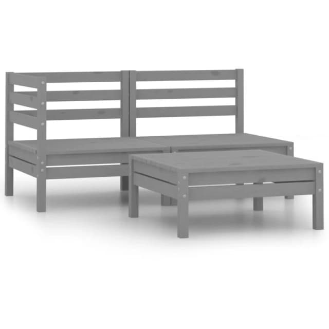 VIDAXL 3 Piece Garden Lounge Set Solid Pinewood Grey Vidaxl 8720286659137
