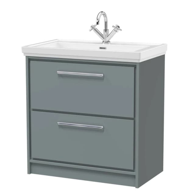Balterley Bathroom Floor Standing 2-Drawer Vanity, Fireclay Basin, Grey, 800mm in Grey Grey Unisex