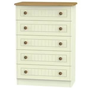 Warwick Cream Oak effect Matt 5 Drawer Chest (H)1075mm (W)765mm (D)415mm
