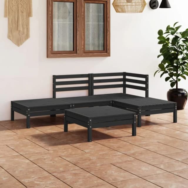 VIDAXL 5 Piece Garden Lounge Set Solid Pinewood Black Vidaxl 8720286685082
