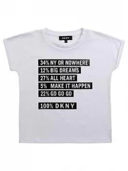 DKNY Girls Short Sleeve Slogan T-Shirt - White, Size Age: 10 Years, Women