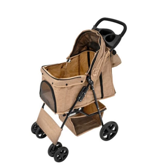 Monster Shop Monstershop Pet Stroller with Rain Cover & Caddy Bag - Woven Beige 213913