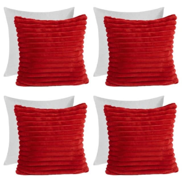 OHS OHS 4 x Faux Fur Thick Rib Filled Cushion Covers in Red Size: 45cm x 45cm Red 45cm x 45cm Unisex 5027434212330