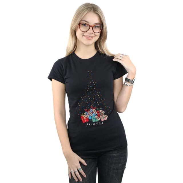 Friends Christmas Tree Lights Cotton T-Shirt Black female
