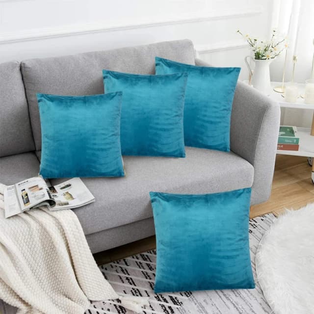 Alan Symonds Plain Velvet Cushion Set of 4 Teal unisex 45x45cm