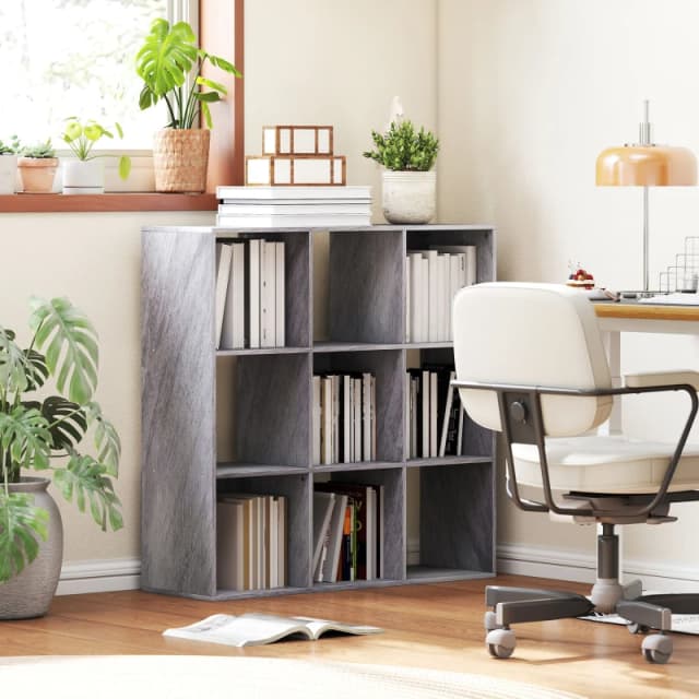 HOMCOM HOMCOM 3-Tier Bookshelf, Freestanding Cube Bookcase with 9 Compartments in Grey Grey One Size Unisex 5063603045972