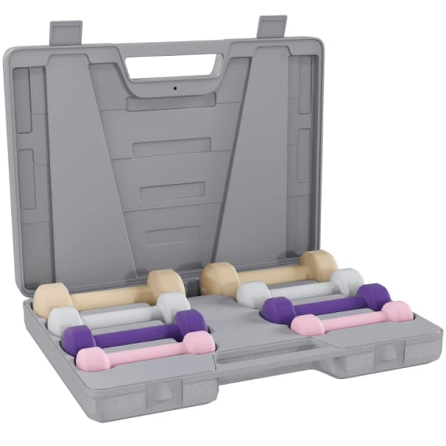 HOMCOM HOMCOM 10KG Dumbbell Weights Set with Carry Case, Pink, Purple, Grey, Brown Multi One Size Unisex 5063603051492