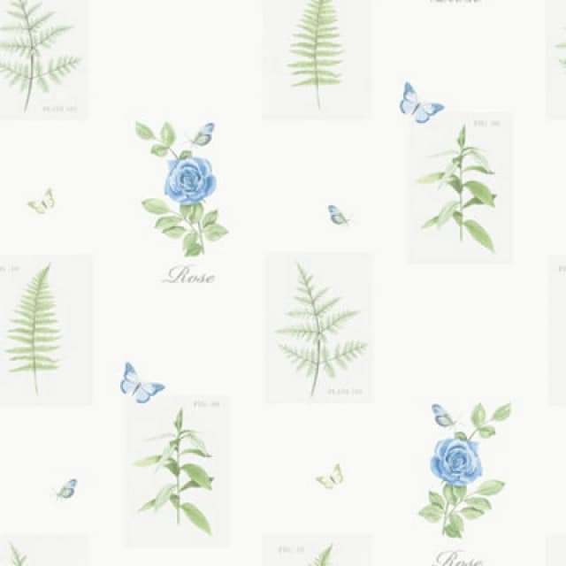 Galerie Country Cottage Blue Green Rose Botanical Motif Smooth Wallpaper