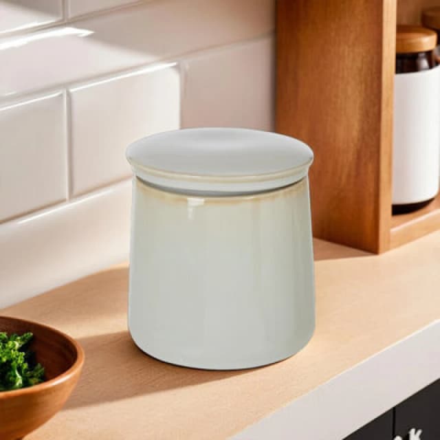Orsina Stone-Coloured Glazed Porcelain Canister,tapered Cookies Container With Matching Lid,perfect For Gifting