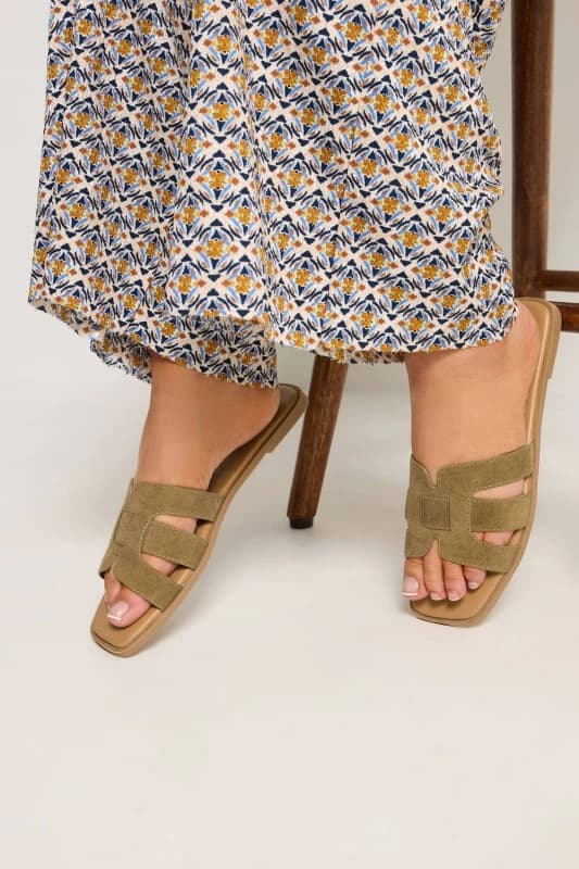 Yours Womens Cut Out Mule Sandals In Wide E Fit in Olive Size: 6EEE Olive Female 6EEE