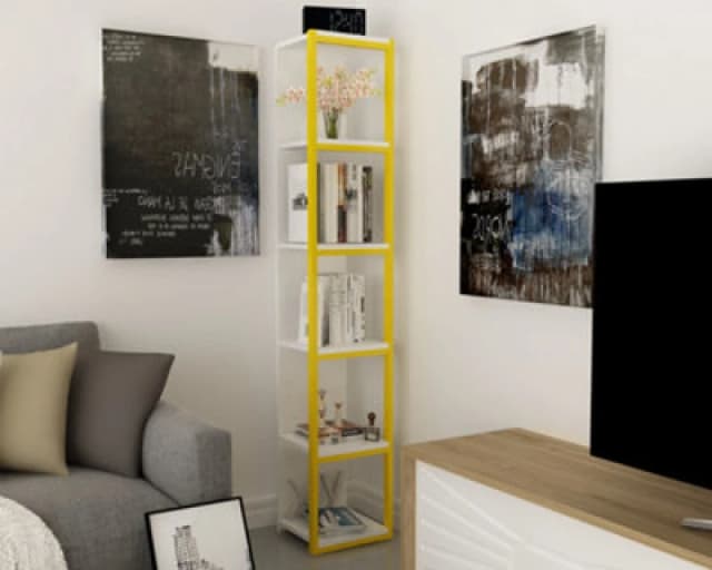 Decorotika Texas 5-Tier Bookcase Shelving Unit White & Yellow