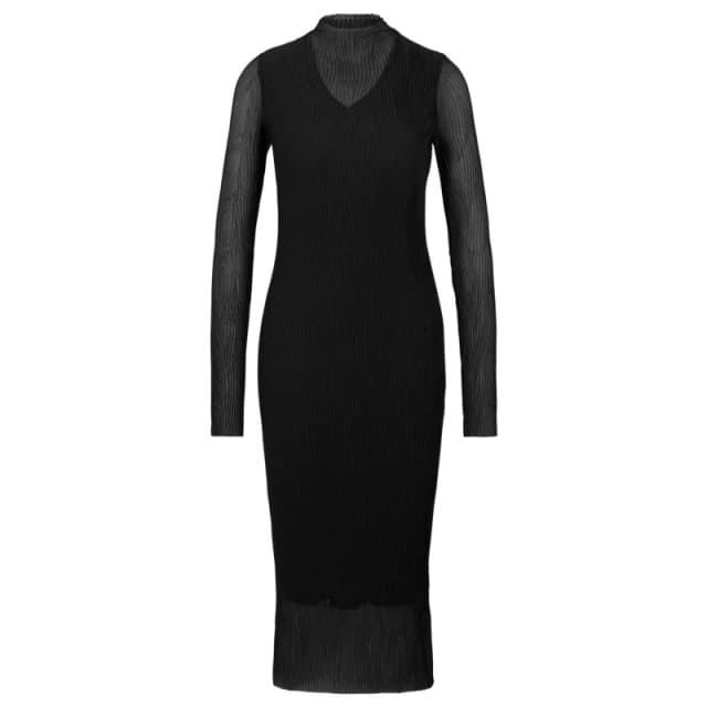 Boss Womens Eviba Mesh Long Sleeve Funnel Neck Bodycon Dress Black 001 female 6 (XS)