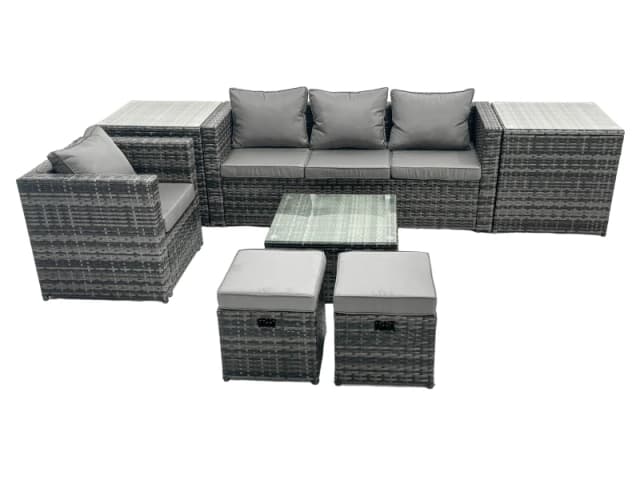 Fimous 6 Seater Patio Lounge Sofa Set with Side Table 2 Small Footstool in Dark Grey Dark Grey Unisex