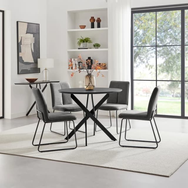 FurnitureboxUK FurnitureboxUK Novara 100cm Black Top Round Dining Table & 4 Dark Grey Halley Chairs Black One Size Unisex 5056784315194