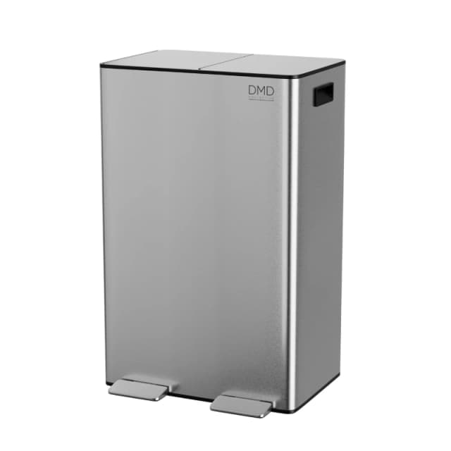 DMD Collective Stainless Steel 60L Waste & Recycling Kitchen Bin, 2 x 30L Buckets & 3L Compost Bin, Soft Closure, Fingerprint Proof Silver