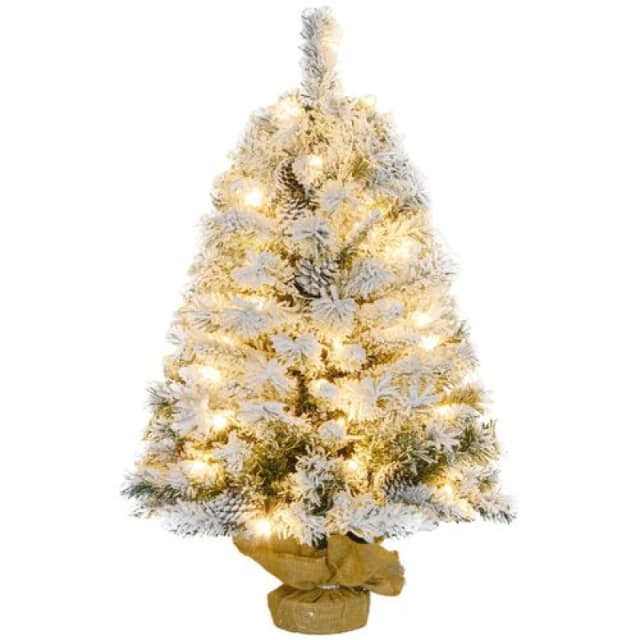 HOMCOM HOMCOM 3ft Artificial Christmas Tree with LED Light, Concrete Base in Green Green 3ft Unisex 5056725596996